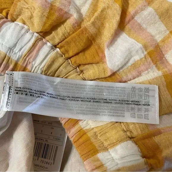 MNG by Mango Yellow Plaid Cotton Cropped Peasant Top Sz-S NWT! - Picture 8 of 9